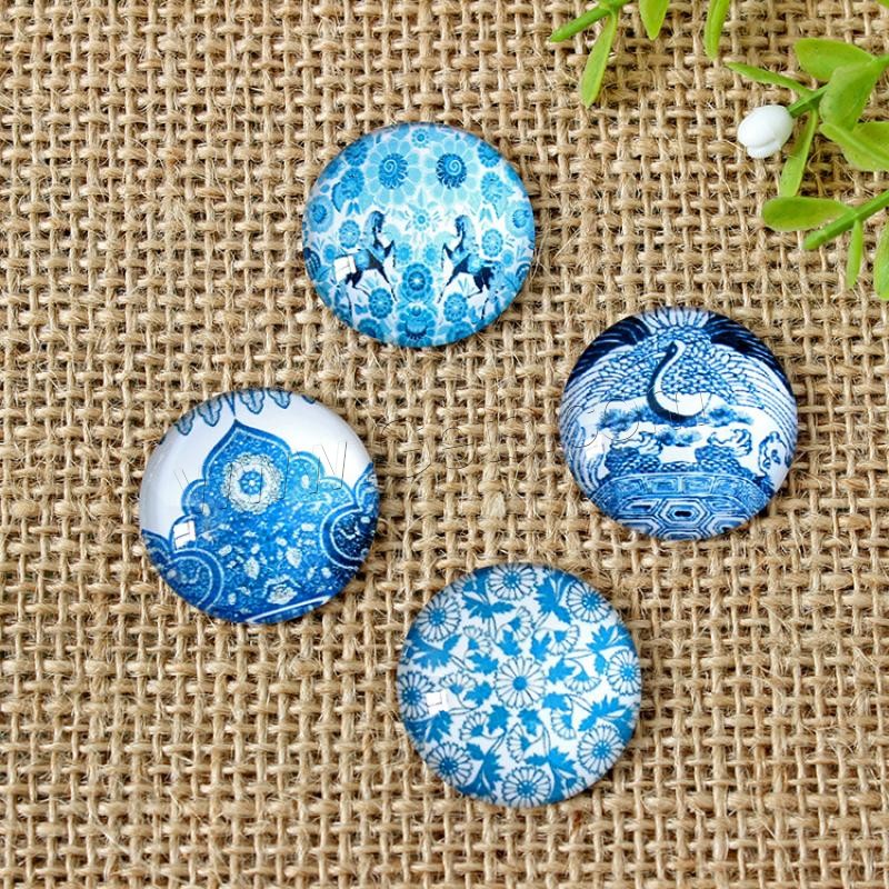 Time Gem Cabochon, Glass, with Paper, blue and white porcelain & time gem jewelry & different size for choice & flat back & mixed, Sold By PC