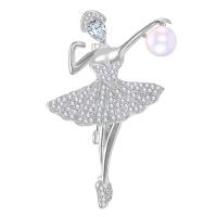 Broche de diamantes de imitación de la aleación de Zinc, con Perlas plásticas, Niña, chapado, para mujer & con diamantes de imitación, más colores para la opción, 59*37mm, Vendido por UD