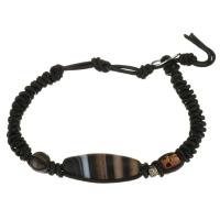 cuero de imitación Pulsera, con Ágata de encaje, con 3Inch extender cadena, Ajustable & Joyería & unisexo, Negro, 29x10mm,6.5mm, longitud:aproximado 6 Inch, Vendido por Sarta