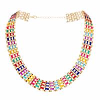 Collar hierro, fundición, chapado en color dorado, cadena de ondas & para mujer, multicolor, libre de níquel & cadmio, longitud:aproximado 17.7 Inch, 10Strandsfilamento/Bolsa, Vendido por Bolsa