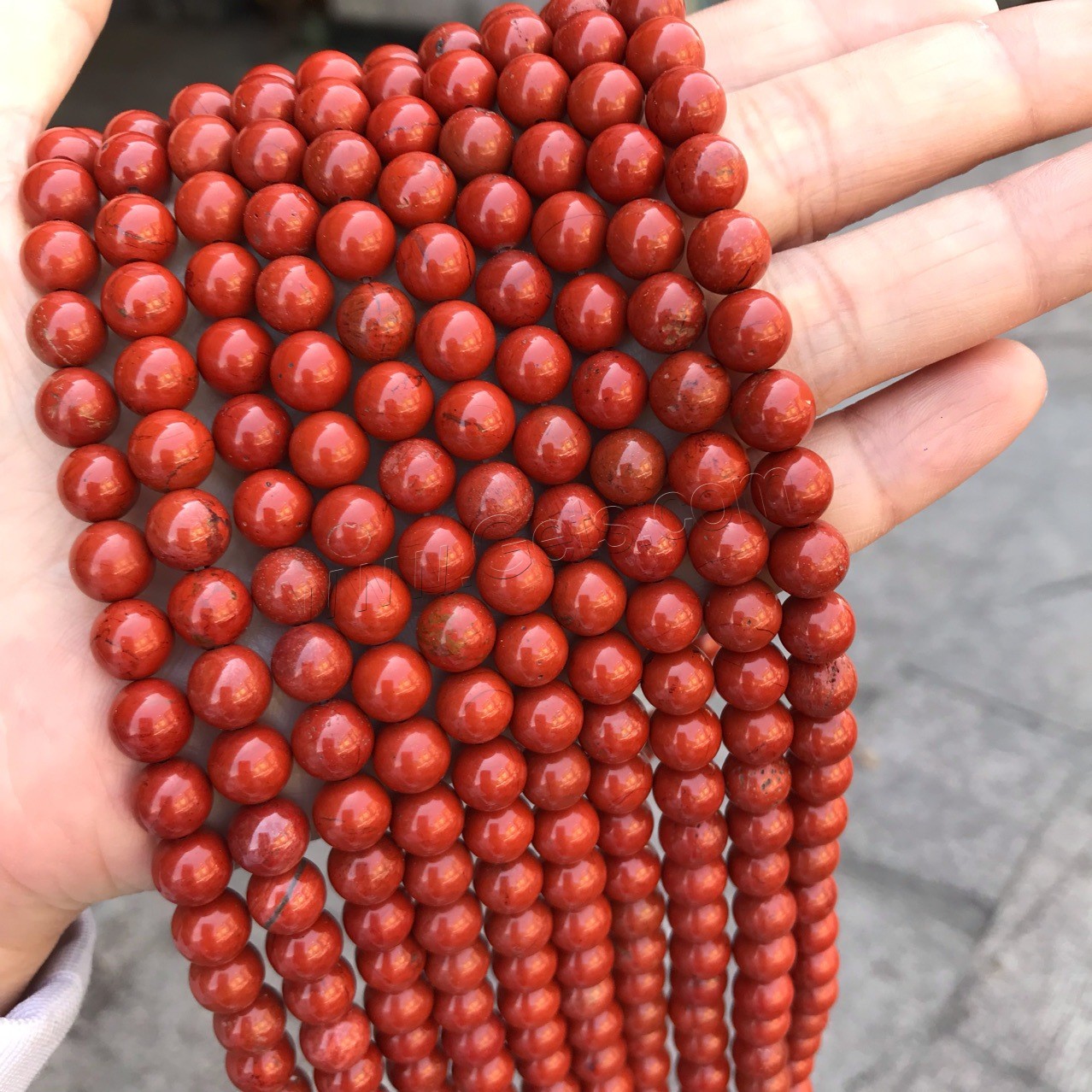 Rote Jaspis Perle, Roter Jaspis, rund, poliert, verschiedene Größen vorhanden, Bohrung:ca. 1mm, verkauft von Strang