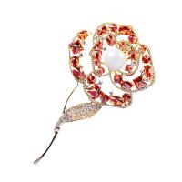 laiton broche, Rose, Placage de couleur d'or, pavé de micro zircon & pour femme Vendu par PC