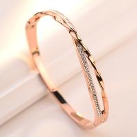 Titanium Steel Bangle, plated & for woman & with rhinestone, rose gold color .5 Inch 