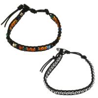 cuero de imitación Pulsera, con Ágata & acero inoxidable, con 2.5Inch extender cadena, Ajustable & Joyería & diferentes materiales para la opción & unisexo, Negro, 7.5mm, longitud:aproximado 6 Inch, Vendido por Sarta