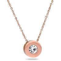 Stainless Steel Jewelry Necklace, with 1.18lnch extender chain, Flat Round, rose gold color plated, oval chain & for woman & with rhinestone, 12mm Approx 17.7 Inch 