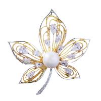 laiton broche, Feuille d'érable, Placage de couleur d'or, unisexe & pavé de micro zircon Vendu par PC