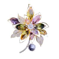 laiton broche, avec verre, fleur, Placage, pavé de micro zircon & pour femme Vendu par PC