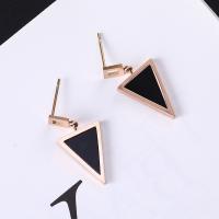 Acier titane Boucle d'oreille goutte, triangle, Placage, bijoux de mode & pour femme, couleur or rose, 15*18mm, Vendu par paire