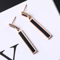 Acier titane Boucle d'oreille goutte, rectangle, Placage, bijoux de mode & pour femme, couleur or rose, 45*6mm, Vendu par paire