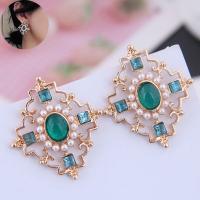 Zinc Alloy Rhinestone Stud Earring, with Plastic Pearl, plated, fashion jewelry & for woman & with rhinestone, rose gold color, 33*28mm 