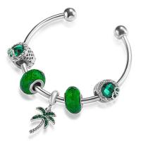 Zinklegierung Europäische Stulpe-Armband, Palm Tree, silberfarben plattiert, Micro pave Zirkonia & für Frau, grün, Innendurchmesser:ca. 47mm, verkauft von PC