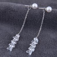 Zinc Alloy Split Earring, with Cubic Zirconia & Plastic Pearl, plated, fashion jewelry & for woman 75*8mm 