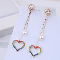 Zinc Alloy Split Earring, with Plastic Pearl, plated, fashion jewelry & for woman & with rhinestone, golden, 67*17mm 