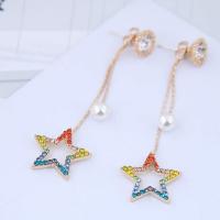 Zinc Alloy Split Earring, plated, for woman & with rhinestone, golden, 67*20mm 