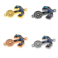 Cubic Zirconia Micro Pave Brass Connector, with Abalone Shell, Anchor, plated, micro pave cubic zirconia & 1/1 loop Approx 1mm 