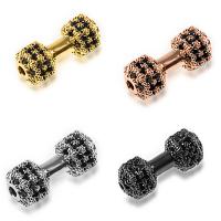 Zirkonia Micro pflastern Korn, Messing, Hantel, plattiert, Micro pave Zirkonia, keine, 12.6x25.8mm, Bohrung:ca. 1mm, 2PCs/Menge, verkauft von Menge