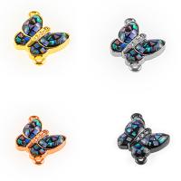 Cubic Zirconia Micro Pave Brass Connector, with Abalone Shell, Butterfly, plated, micro pave cubic zirconia & 1/1 loop Approx 1mm 