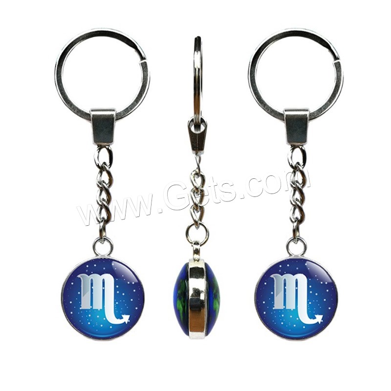 Mode-Zeit-Edelstein Keychain, Glas, mit Zinklegierung, 12 Zeichen des Sternzeichens, Epoxidharzklebstoff, Zeit Edelstein Schmuck & unisex & verschiedene Größen vorhanden & verschiedene Stile für Wahl, 30mm, Länge:ca. 3.9 ZollInch, verkauft von PC