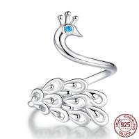 Befestigter Zirkonia Sterlingsilber Fingerring, 925er Sterling Silber, Pfau, platiniert, Micro pave Zirkonia & für Frau, 2mm, Größe:5, verkauft von PC