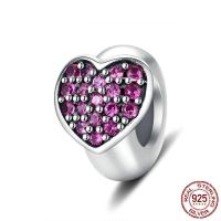 Cubic Zirconia Micro Pave Sterling Silver Bead, 925 Sterling Silver, plated, micro pave cubic zirconia 