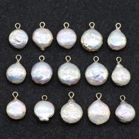 Pendentifs perlières d'eau douce, perle d'eau douce cultivée, avec fer, dorure, blanc, 12-16mm Environ 1mm Vendu par lot