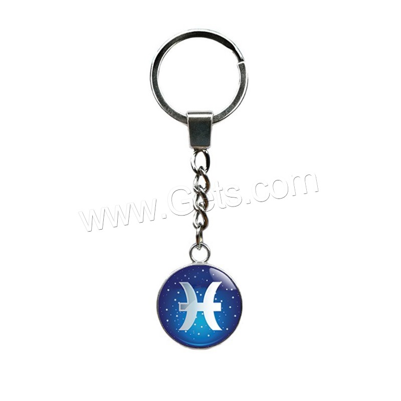 Mode-Zeit-Edelstein Keychain, Glas, mit Zinklegierung, 12 Zeichen des Sternzeichens, Epoxidharzklebstoff, Zeit Edelstein Schmuck & unisex & verschiedene Größen vorhanden & verschiedene Stile für Wahl, 30mm, Länge:ca. 3.9 ZollInch, verkauft von PC