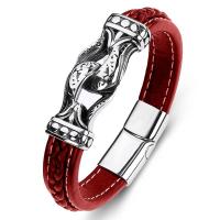 PU Leather Cord Bracelets, with Stainless Steel, fashion jewelry & punk style red 