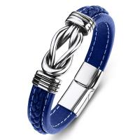 Cuero de PU Pulsera, con acero inoxidable, Joyería & estilo punky & diverso tamaño para la opción & para hombre, azul, 12x6mm, Vendido por UD