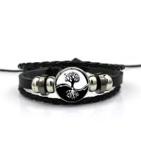 Zinc Alloy Bracelet, with PU Leather, with 6cm extender chain, plated, multilayer & time gem jewelry & for woman, black .8 Inch 