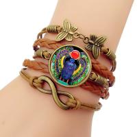 Zinc Alloy Bracelet, with PU Leather & Glass Gemstone, plated, multilayer & time gem jewelry & Unisex 