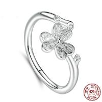 925er Sterling Silber Manschette Fingerring, Blume, platiniert, gebürstet & Micro pave Zirkonia & für Frau, 2mm, verkauft von PC