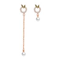 laiton Boucles d'oreilles asymétriques, avec perle de plastique, Placage, pavé de micro zircon & pour femme, 26mmuff0c80mmuff0c11mmuff0c6mm, Vendu par paire