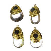 Brass Jewelry Pendants, with Rutilated Quartz, gold color plated, 20-25x38-41x14-17mm Approx 2mm 