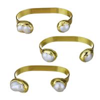 Messing Manschette Armband, mit Natürliche kultivierte Süßwasserperlen, goldfarben plattiert, Modeschmuck & für Frau, 15-17mm,8.5mm,68-71mm, verkauft von PC