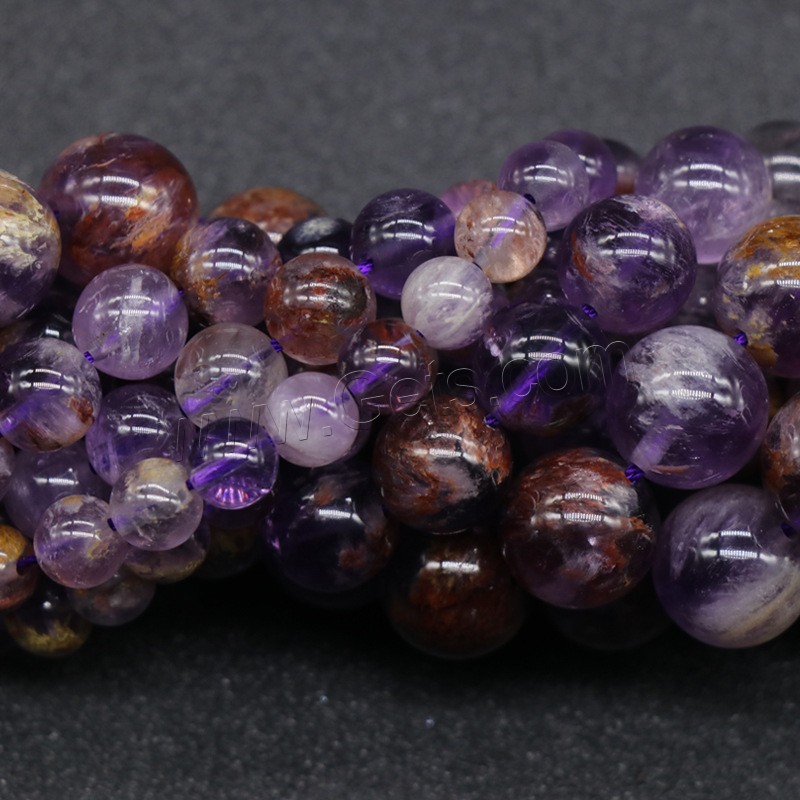 Purple-Phantom-Quartz goutte, Rond, normes différentes pour le choix, Trou:Environ 1mm, Vendu par brin