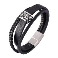 PU Leather Cord Bracelets, with Stainless Steel, three layers & fashion jewelry 12mm 