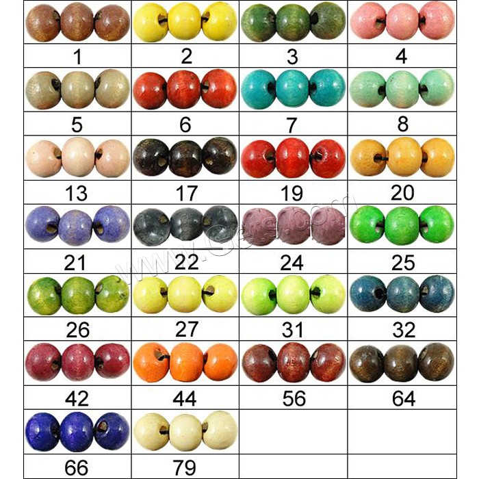 Perles en bois teints, Rond, peinture, normes différentes pour le choix & grand trou, plus de couleurs à choisir, Trou:Environ 4.0-4.5mm, Vendu par PC