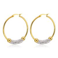 Boucle d'oreille en acier inoxydable Hoop, pour femme & avec strass, doré, 40mm Vendu par sac