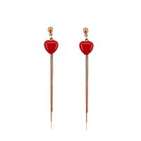 Boucles d'oreilles en acier titane, coeur, bijoux de mode & pour femme, rouge, 8cmx1cm, Vendu par paire