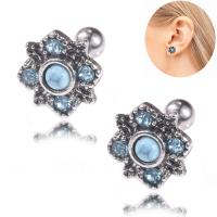 Edelstahl Ohrpiercing Schmuck, mit Synthetische Türkis, Blume, Modeschmuck & unisex & mit Strass, verkauft von PC