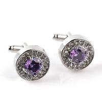 Zinc Alloy Cufflinks, silver color plated, Unisex & with rhinestone 