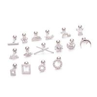 Messing Ohrstecker, Edelstahl Stecker, silberfarben plattiert, verschiedene Stile für Wahl & Micro pave Zirkonia & für Frau, 6mm, 5PCs/Tasche, verkauft von Tasche