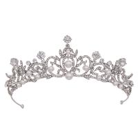 Bridal Tiaras, Zinc Alloy, with ABS Plastic Pearl, silver color plated, for woman & with rhinestone 