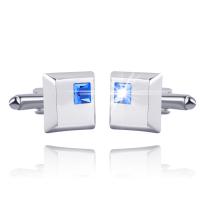 Zinc Alloy Cufflinks, with Crystal, silver color plated, Unisex 