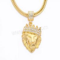 alliage de zinc collier de chandail, lion, Placage de couleur d'or, pour homme & avec strass Environ 30.7 pouce, Vendu par brin