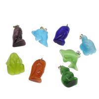 Gemstone Pendantifs en laiton, pierre gemme, avec laiton, Placage de couleur platine, envoyé au hasard, 22*16*10mm-24*12mm Environ 3*5mm Vendu par sac