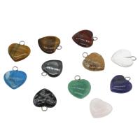 Gemstone Pendantifs en laiton, pierre gemme, avec laiton, coeur plat, Placage de couleur platine, envoyé au hasard Environ 2.6mm Vendu par sac