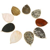 Gemstone Pendantifs en laiton, pierre gemme, avec laiton, larme, Placage de couleur d'or, différents matériaux pour le choix Environ 2mm Vendu par sac