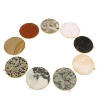 Gemstone Pendantifs en laiton, pierre gemme, avec laiton, Plat rond, Placage de couleur d'or, différents matériaux pour le choix Environ 2mm Vendu par sac