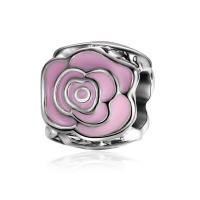 Émail Zinc Alloy European Beads, alliage de zinc, Rose, Placage de couleur argentée, émail, plus de couleurs à choisir, 10-15mm Environ 4-4.5mm Vendu par sac